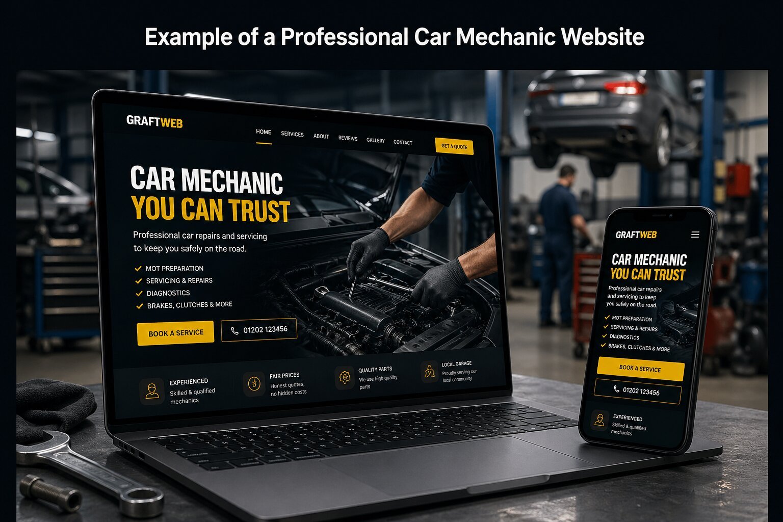 Car mechanic website example by Graftweb